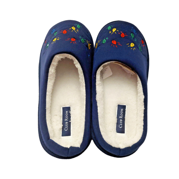 Club Room Men's Navy Blue Embroidered Indoor/Outdoor Slippers Size Medium 8-9 - Picture 4 of 16